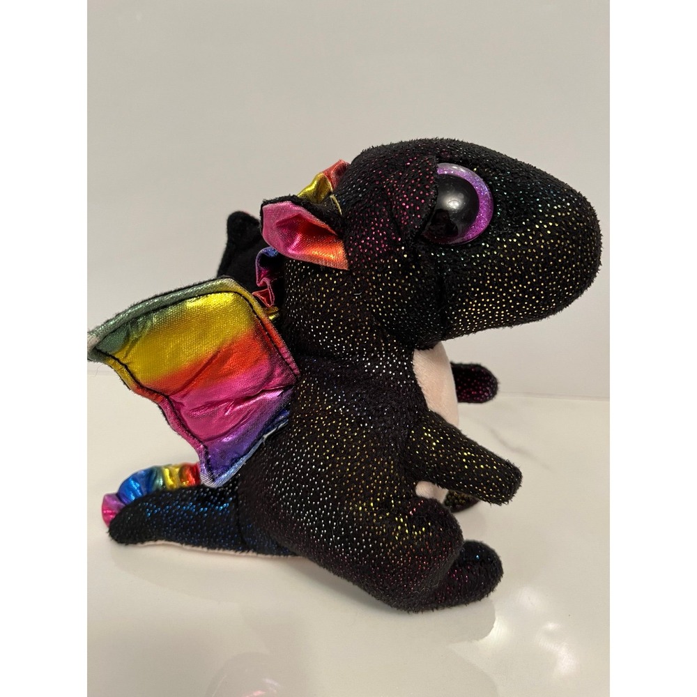 TY Beanie Boos ANORA BLACK RAINBOW DRAGON 9" Plush Rainbow Wing